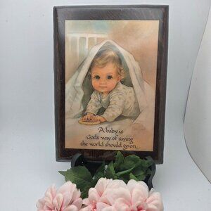 Vintage Alan Grant 1984 Wood Wall Nursery Decor Plaque MCM Decoupage Baby Quote